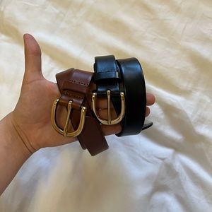 Two J.Crew genuine Italian leather belts (black & brown) with gold buckle size S